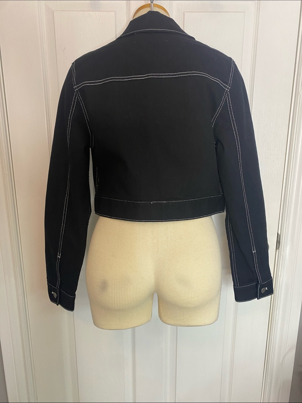 OAK + FORT Black Contrast Stitch Cropped Utility Jacket M Minimalist - Picture 4 of 13